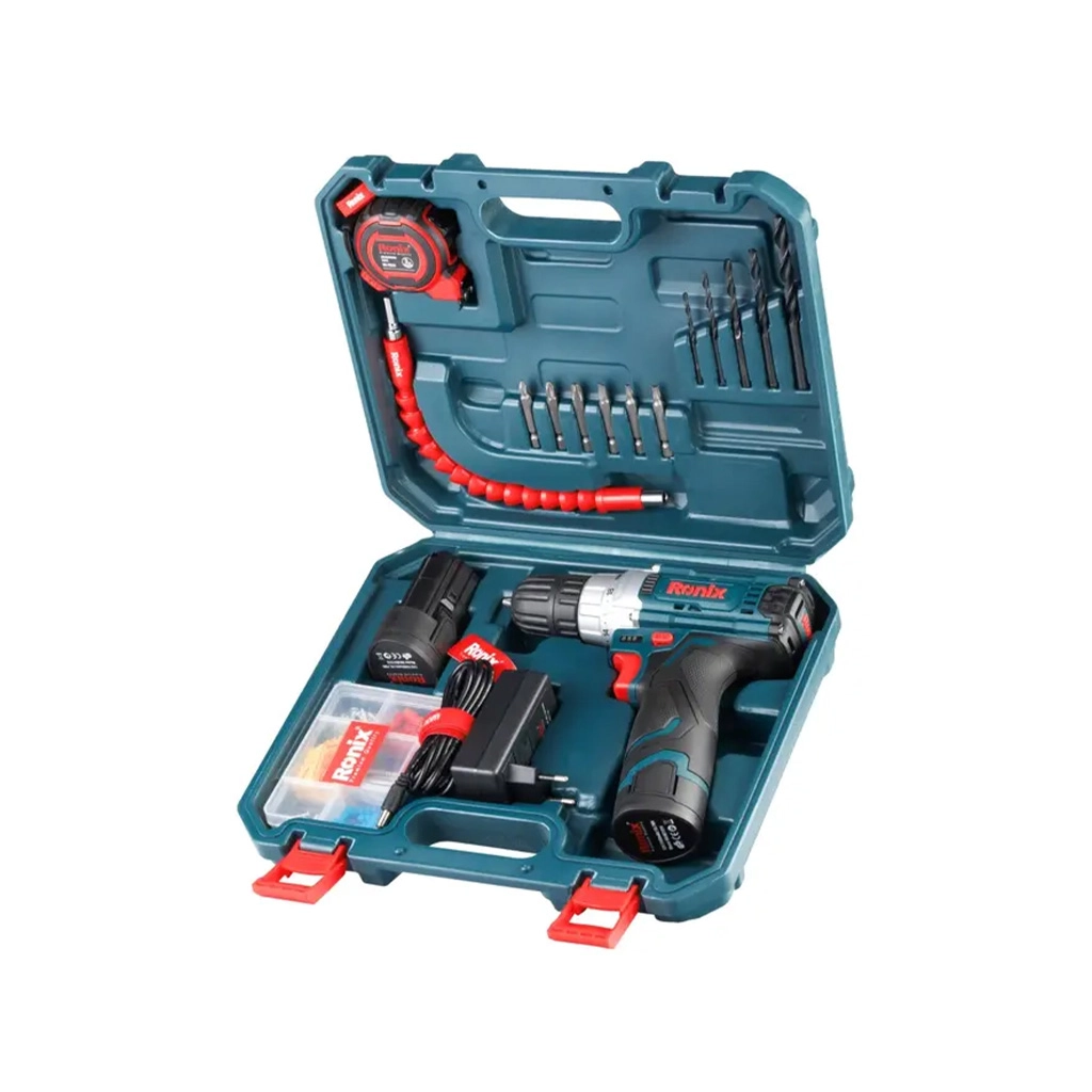 کیت دریل شارژی 12 ولت تک باطری 19 پارچه مدل RS-8613  رونیکس